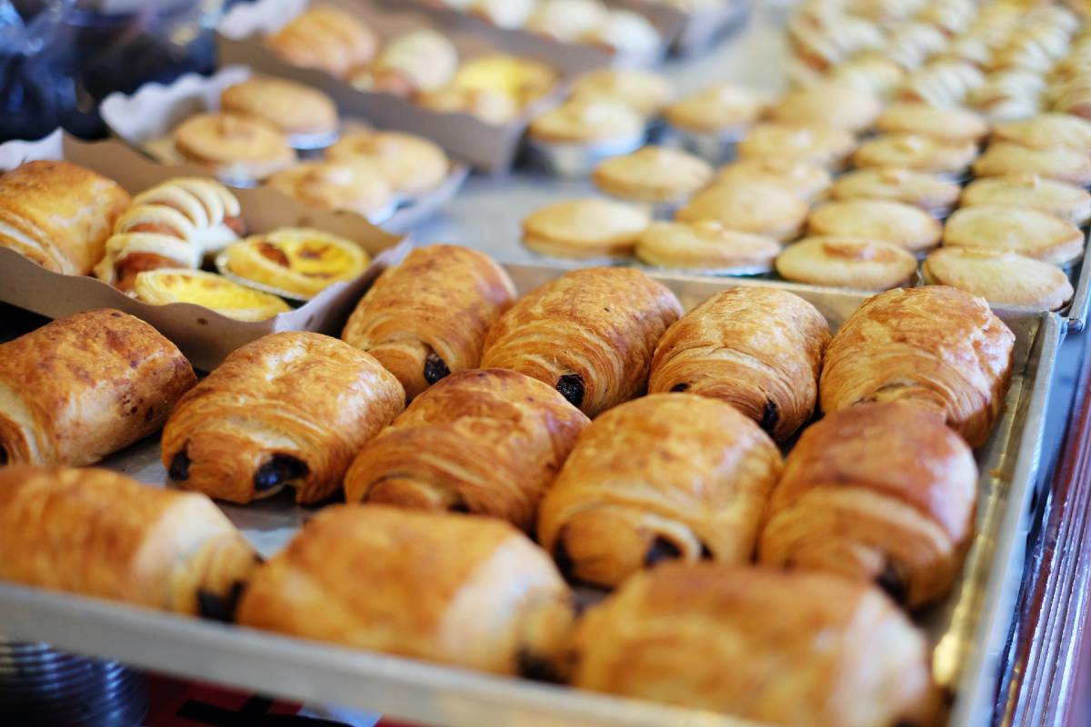 different types of bread on a tray