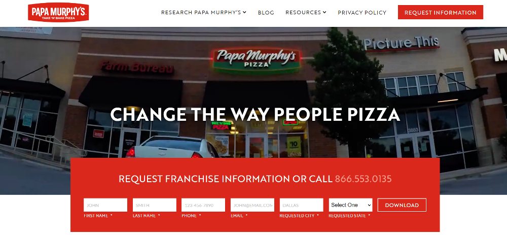 screenshot of papa murphy's website