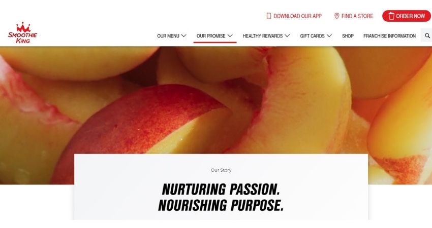 screenshot of smoothie king website