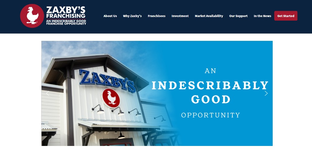 zaxby's franchising website screenshot