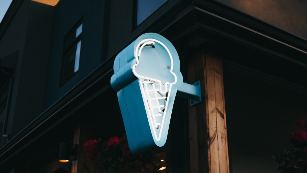 blue ice cream signage