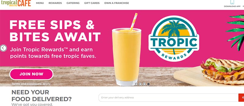 Tropical smoothie cafe website screenshot