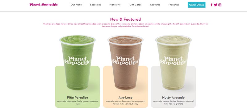 planet smoothie website screenshot