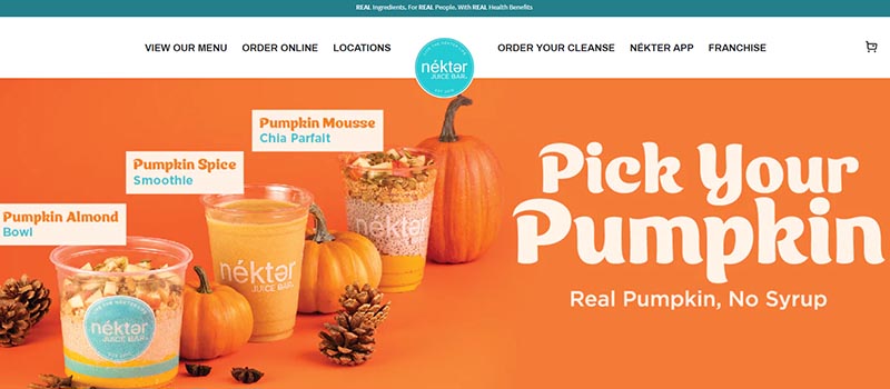 nekter juice bar website screenshot