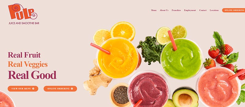 pulp juice and smoothie website screenshot