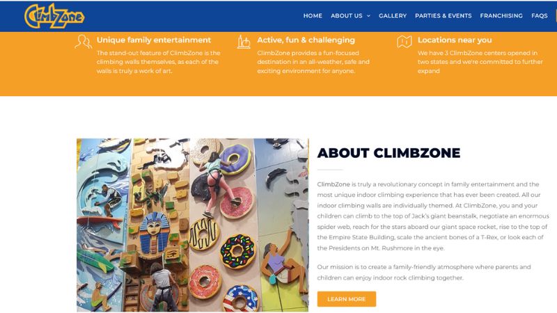 screenshot ClimbZone homepage