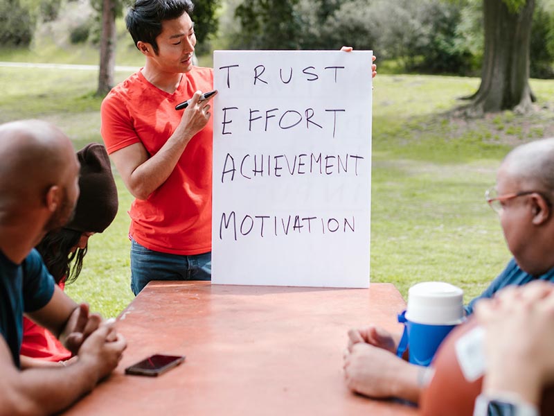 man presenting an acronym