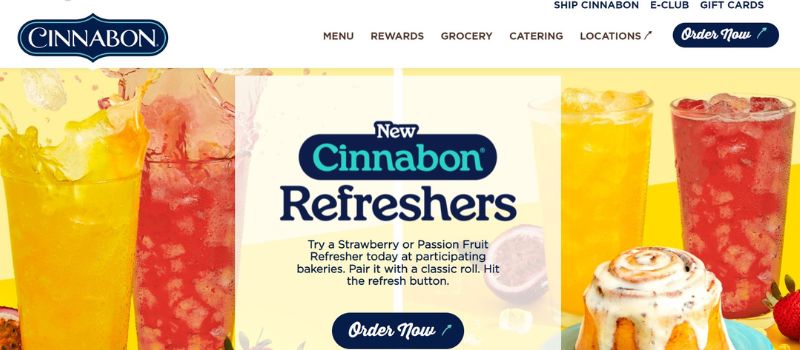 cinnabon website screenshot