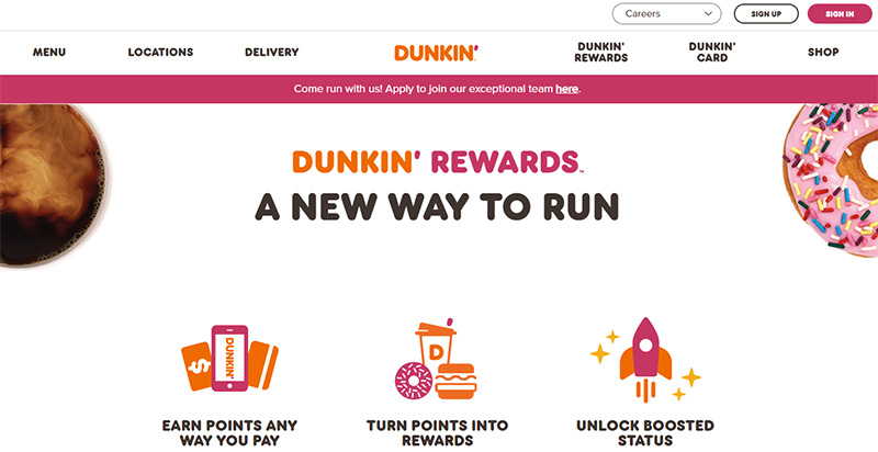 dunkin website screenshot