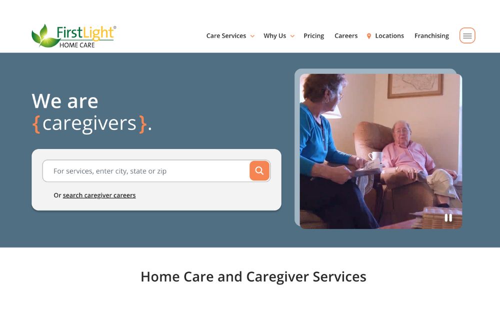 FirstLight Home Care home page screenshot
