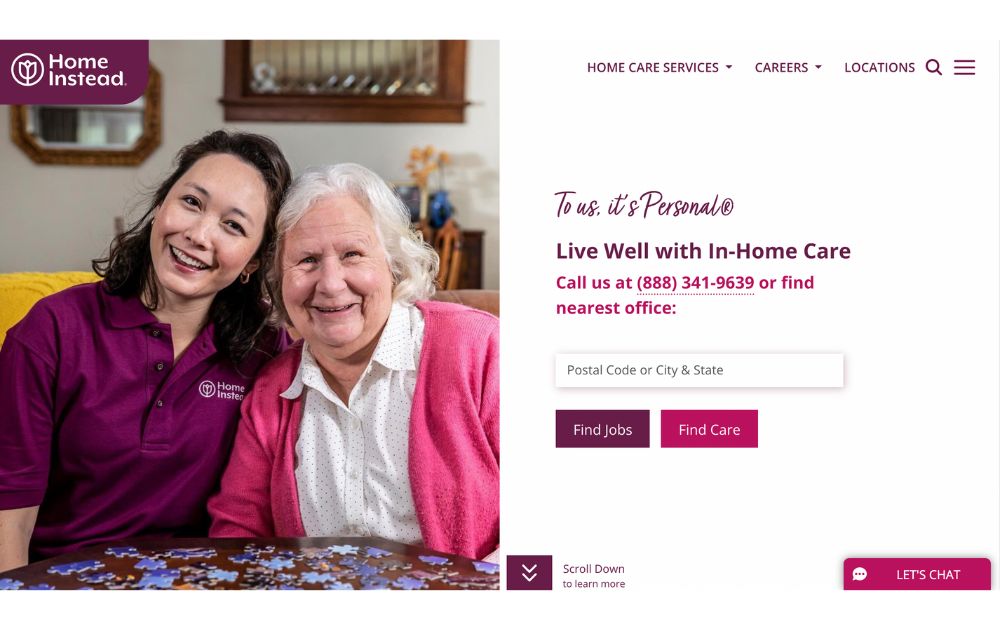 Home Instead Senior Care home page screenshot