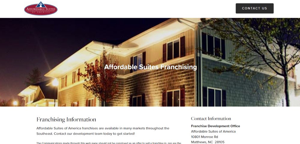 affordable suites of america website screenshot
