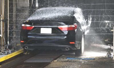 black car being cleaned